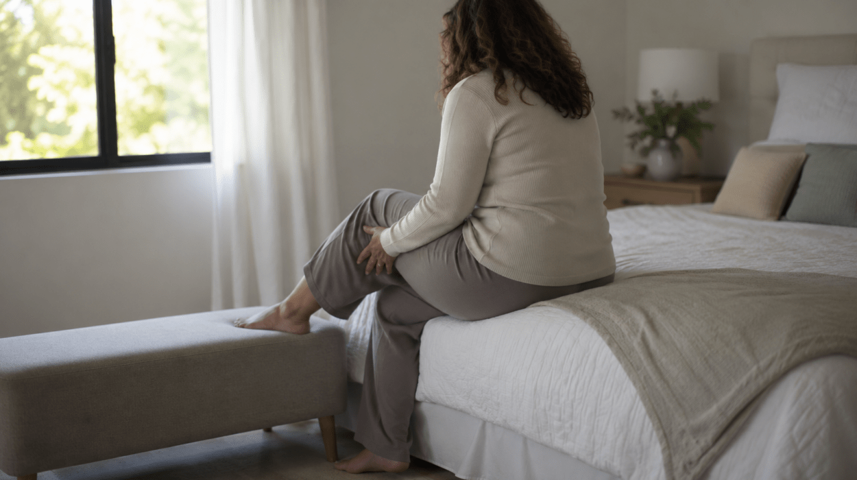 Mujer adulta sentada con calma junto a una ventana luminosa, en actitud reflexiva, vista de tres cuartos. Imagen ilustrativa.